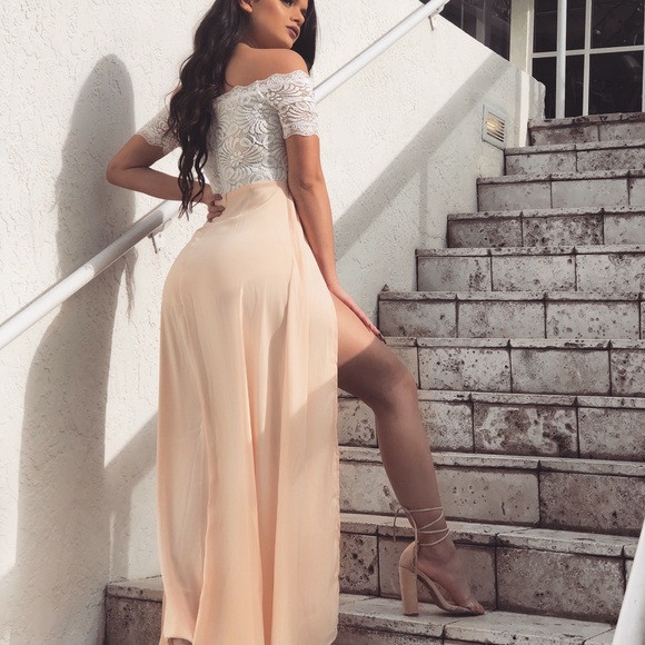 White Lace Top Slit Maxi Dress - Picture 3 of 5